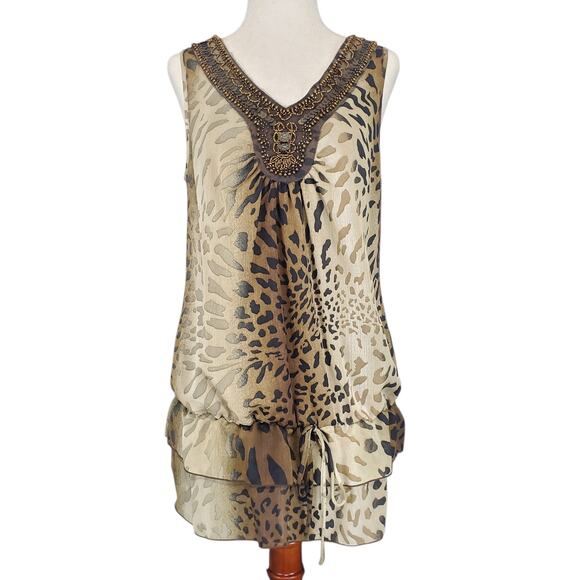 Y2k New Directions Drop Waist Long Leopard Print Tunic Top - Size Small - Picture 5 of 6
